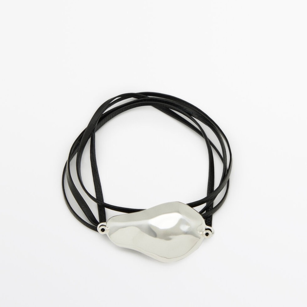 Massimo Dutti Leather Cord Bracelet with Silver Piece